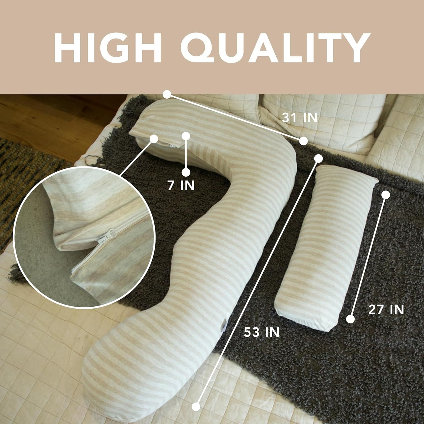 Pharmedoc Pregnancy Pillows, U-Shape Full Body Pillow -Removable Cover Jumbo Size - Grey - Pregnancy Pillows for Sleeping - Body Pillows for Adults, Maternity Pillow and Pregnancy Must Haves