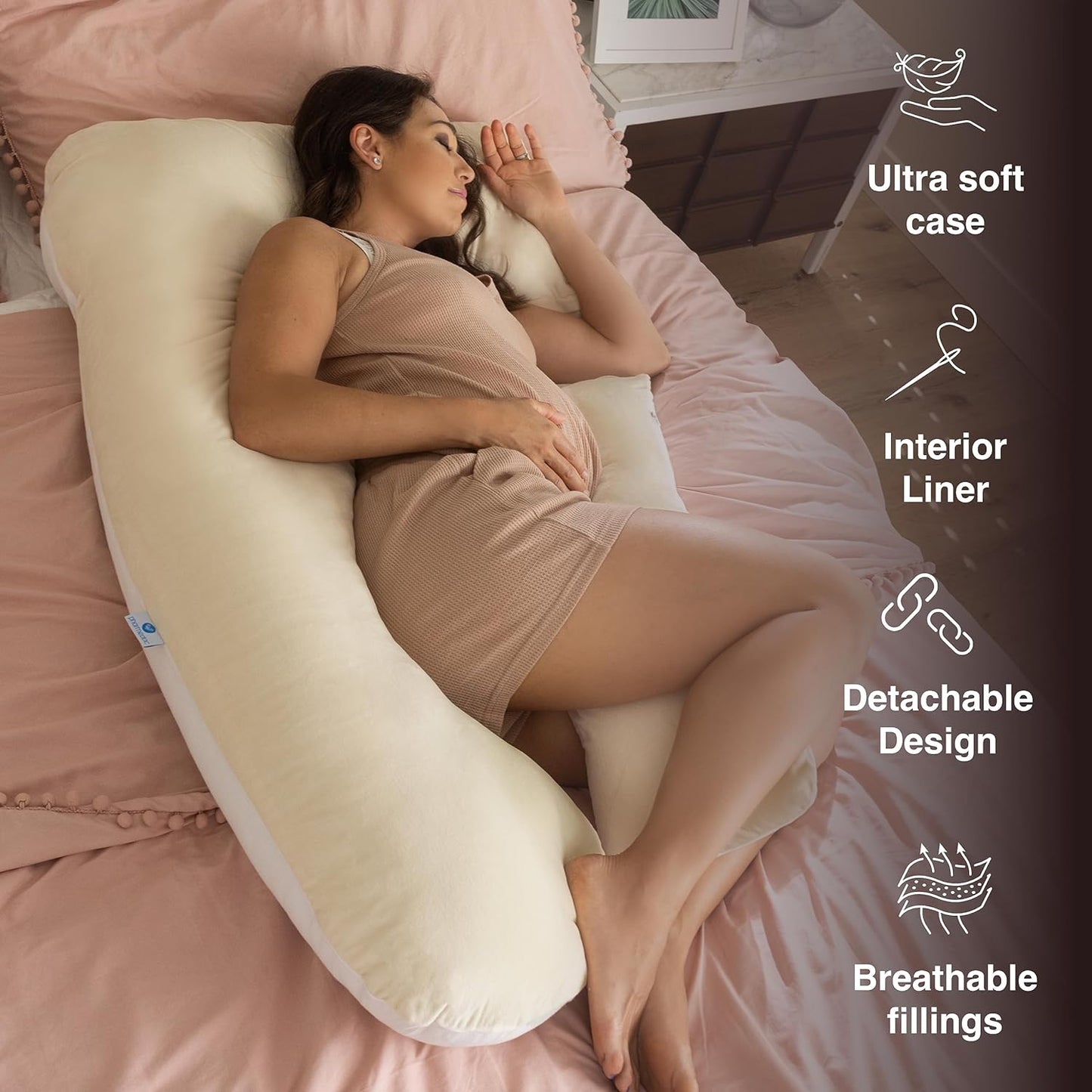 Pharmedoc Pregnancy Pillows, U-Shape Full Body Pillow -Removable Cover Jumbo Size - Grey - Pregnancy Pillows for Sleeping - Body Pillows for Adults, Maternity Pillow and Pregnancy Must Haves