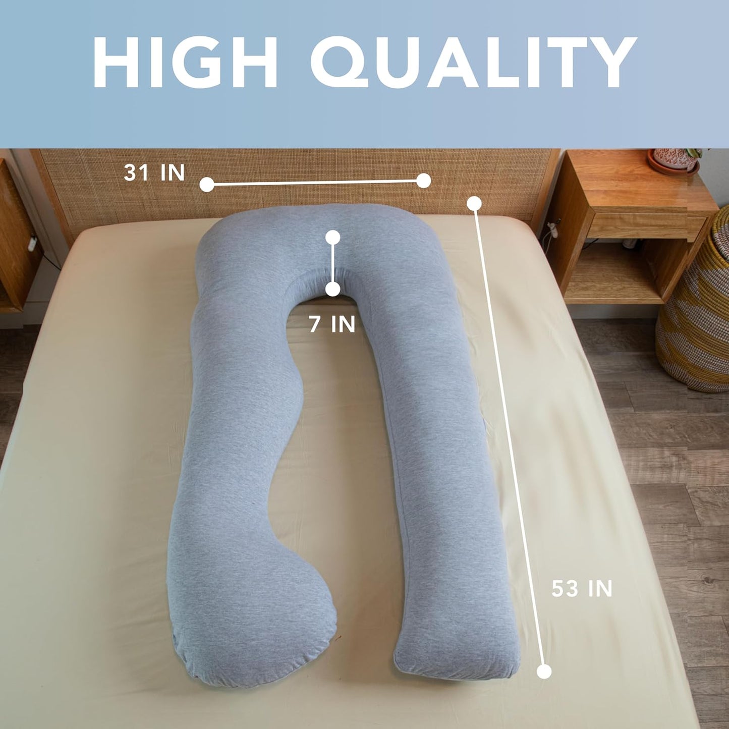 Pharmedoc Pregnancy Pillows, U-Shape Full Body Pillow -Removable Cover Jumbo Size - Grey - Pregnancy Pillows for Sleeping - Body Pillows for Adults, Maternity Pillow and Pregnancy Must Haves