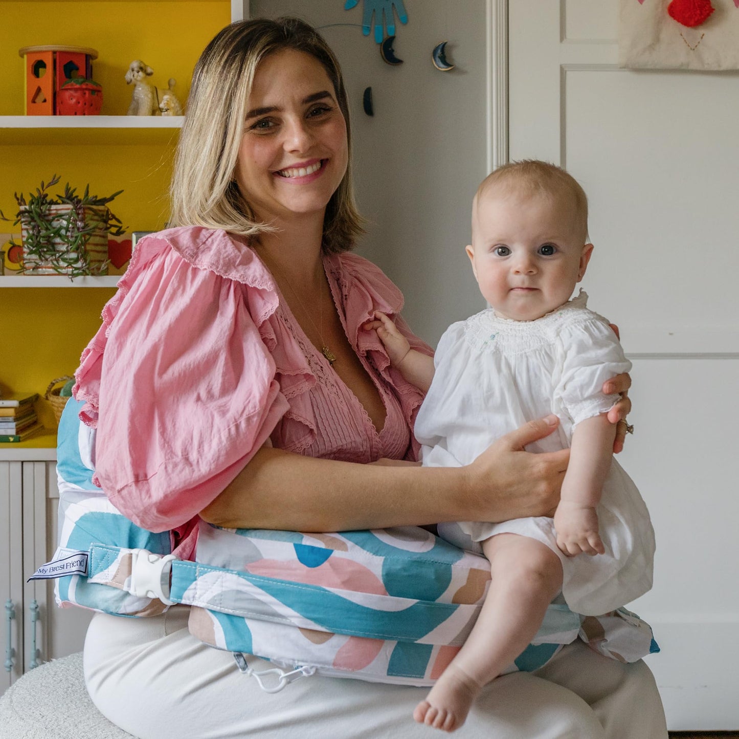 My Brest Friend Super Deluxe Nursing Pillow - Enhanced Comfort & Ergonomic Breastfeeding Pillow for Ultimate Support For Mom & Baby - Adjustable and with Handy Side Pocket, Platinum