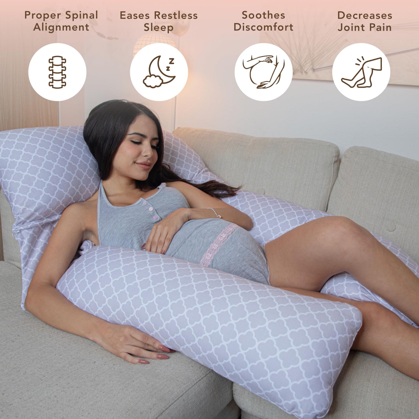 Pharmedoc Pregnancy Pillows, U-Shape Full Body Pillow -Removable Cover Jumbo Size - Grey - Pregnancy Pillows for Sleeping - Body Pillows for Adults, Maternity Pillow and Pregnancy Must Haves