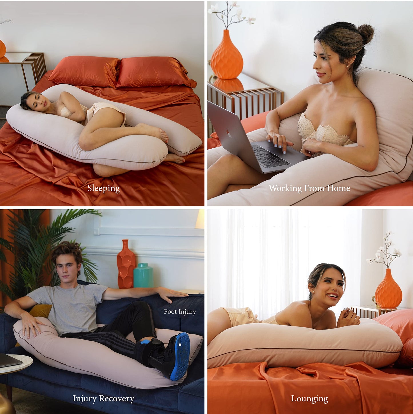 Pharmedoc Pregnancy Pillows, U-Shape Full Body Pillow -Removable Cover Jumbo Size - Grey - Pregnancy Pillows for Sleeping - Body Pillows for Adults, Maternity Pillow and Pregnancy Must Haves