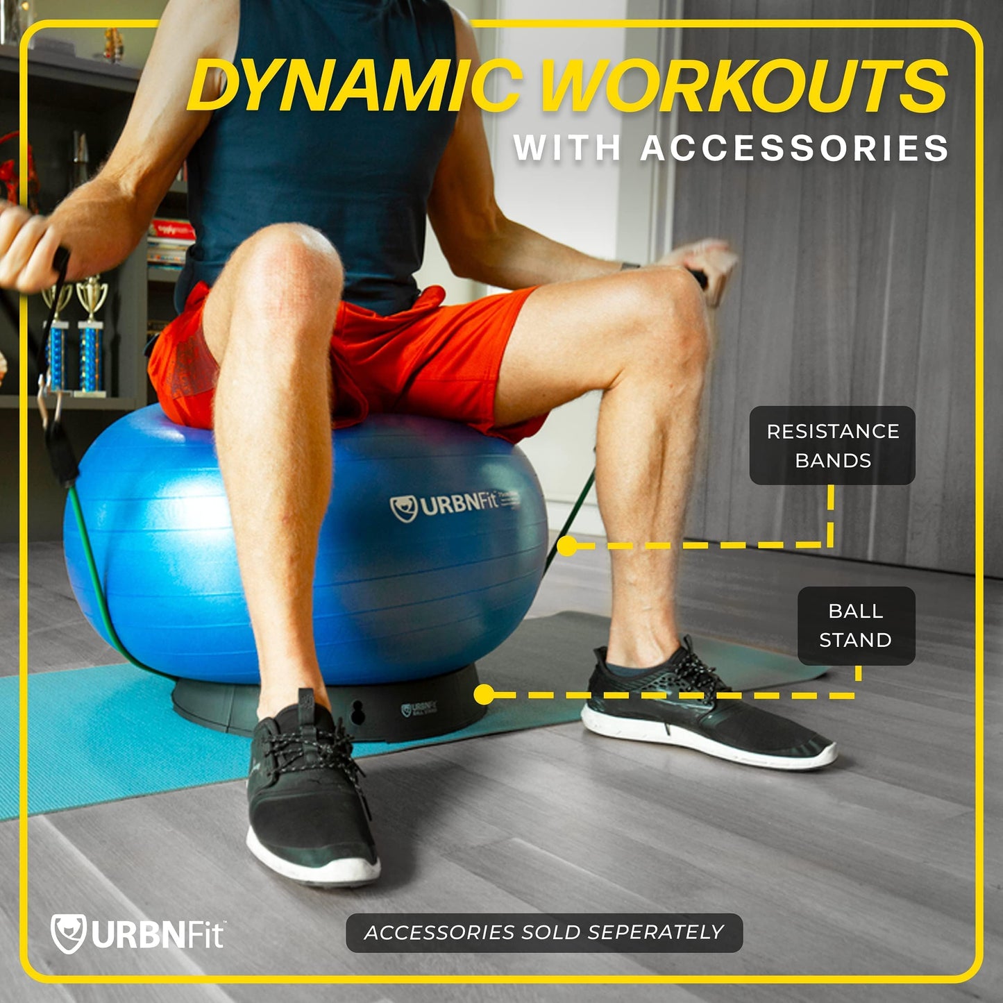 URBNFit Exercise Ball - Yoga Ball in Multiple Sizes for Workout, Pregnancy, Stability - Anti-Burst Swiss Balance Ball w/Quick Pump - Fitness Ball Chair for Office, Home, Gym