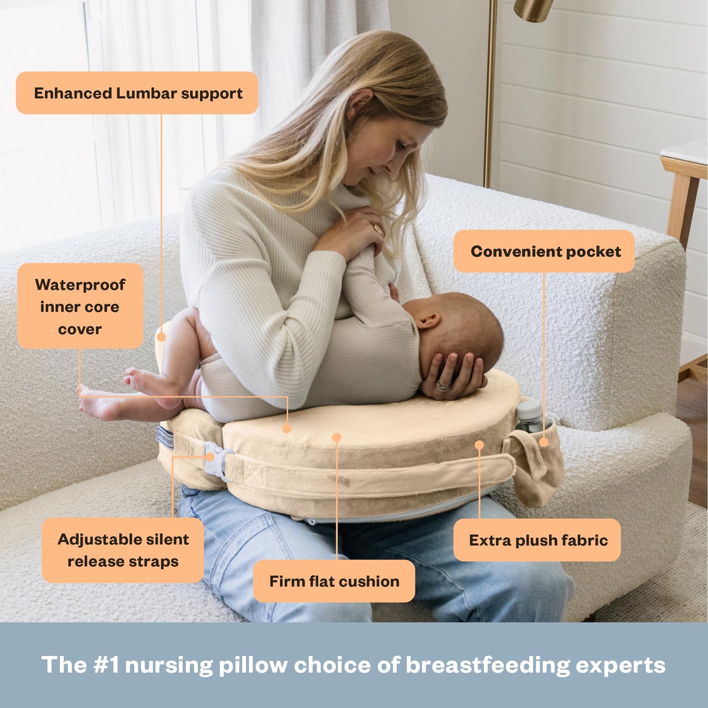My Brest Friend Super Deluxe Nursing Pillow - Enhanced Comfort & Ergonomic Breastfeeding Pillow for Ultimate Support For Mom & Baby - Adjustable and with Handy Side Pocket, Platinum