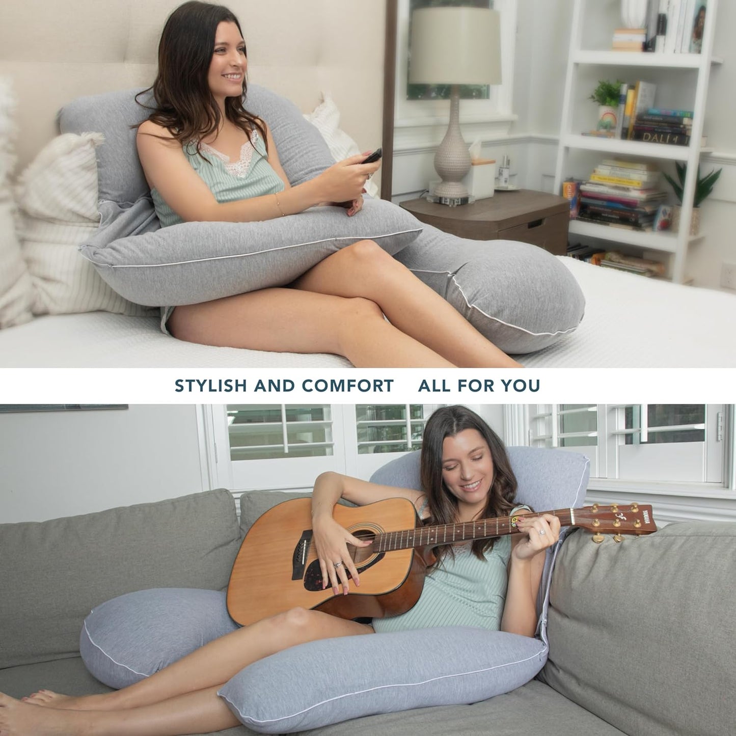 Pharmedoc Pregnancy Pillows, U-Shape Full Body Pillow -Removable Cover Jumbo Size - Grey - Pregnancy Pillows for Sleeping - Body Pillows for Adults, Maternity Pillow and Pregnancy Must Haves