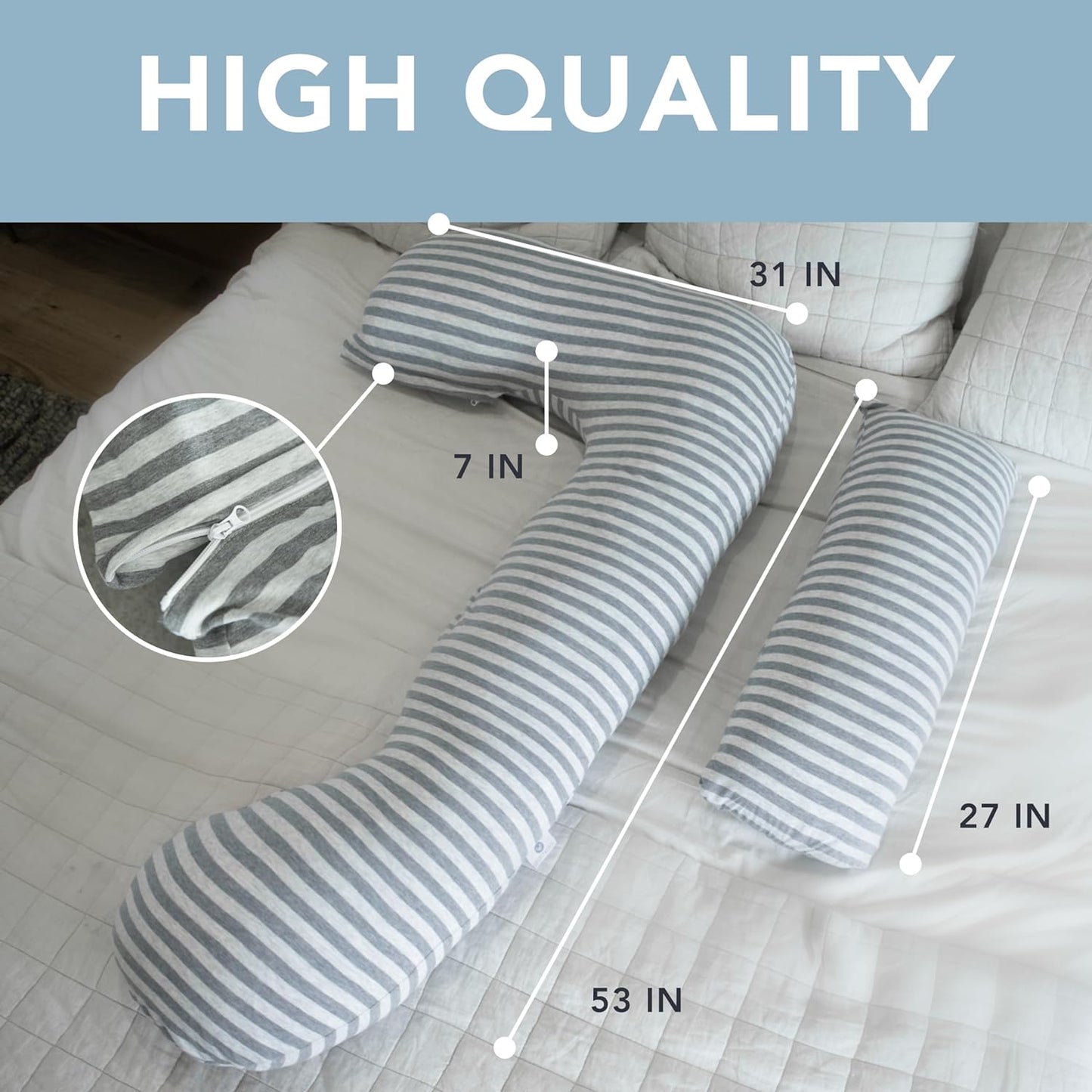 Pharmedoc Pregnancy Pillows, U-Shape Full Body Pillow -Removable Cover Jumbo Size - Grey - Pregnancy Pillows for Sleeping - Body Pillows for Adults, Maternity Pillow and Pregnancy Must Haves