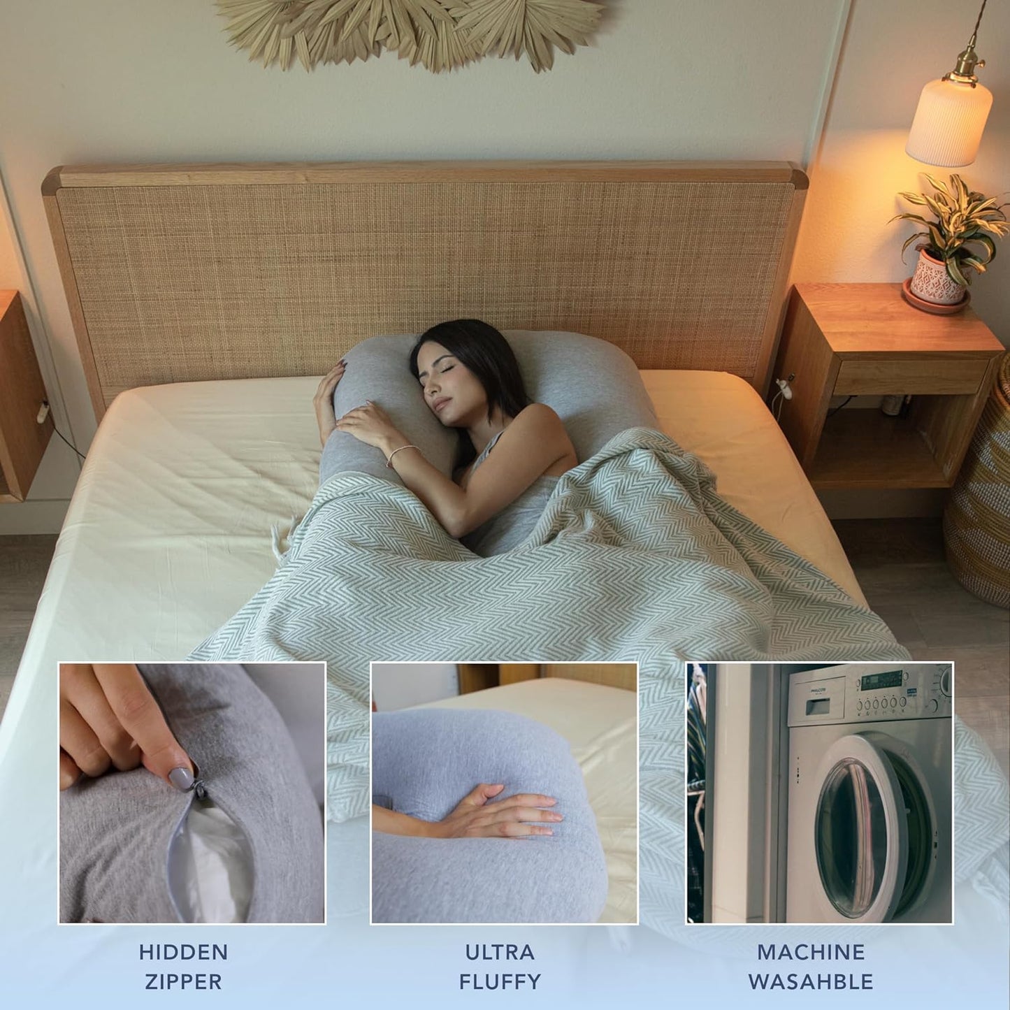 Pharmedoc Pregnancy Pillows, U-Shape Full Body Pillow -Removable Cover Jumbo Size - Grey - Pregnancy Pillows for Sleeping - Body Pillows for Adults, Maternity Pillow and Pregnancy Must Haves