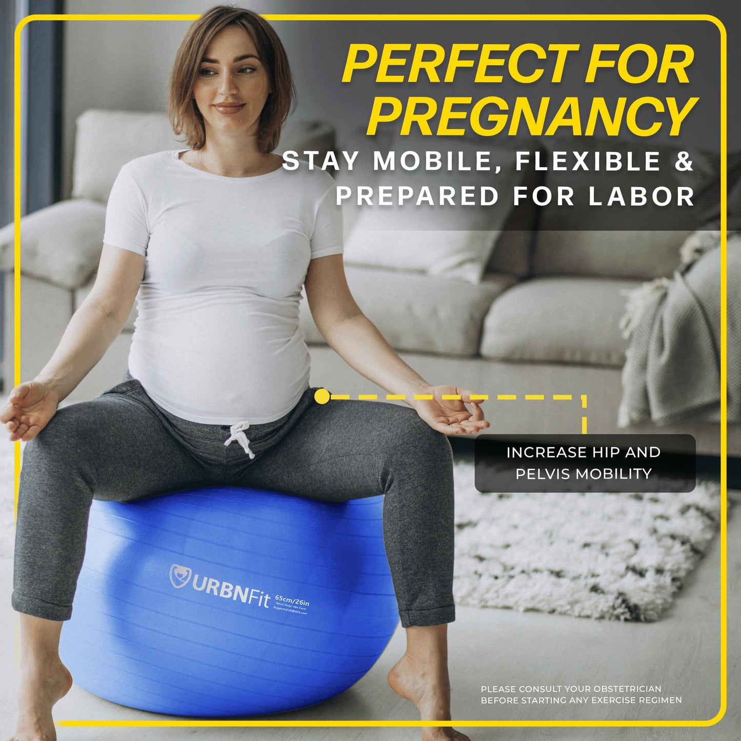 URBNFit Exercise Ball - Yoga Ball in Multiple Sizes for Workout, Pregnancy, Stability - Anti-Burst Swiss Balance Ball w/Quick Pump - Fitness Ball Chair for Office, Home, Gym
