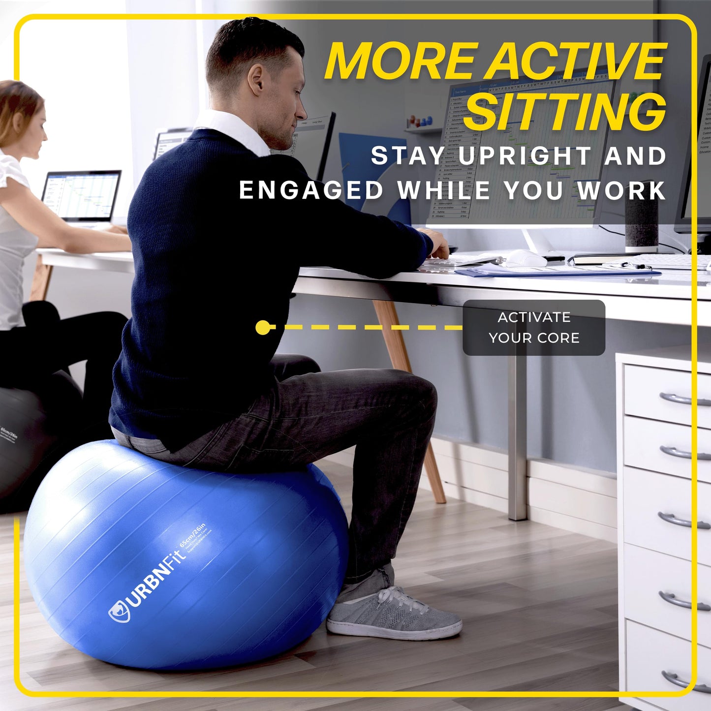 URBNFit Exercise Ball - Yoga Ball in Multiple Sizes for Workout, Pregnancy, Stability - Anti-Burst Swiss Balance Ball w/Quick Pump - Fitness Ball Chair for Office, Home, Gym