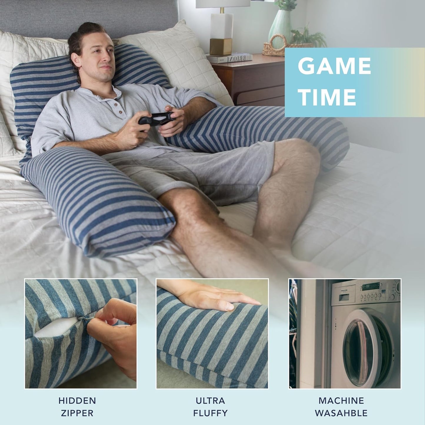 Pharmedoc Pregnancy Pillows, U-Shape Full Body Pillow -Removable Cover Jumbo Size - Grey - Pregnancy Pillows for Sleeping - Body Pillows for Adults, Maternity Pillow and Pregnancy Must Haves