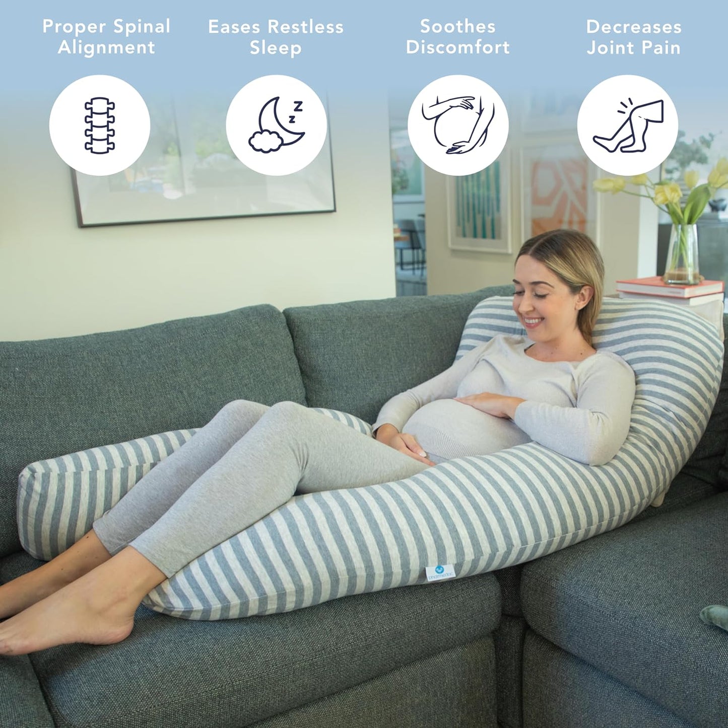 Pharmedoc Pregnancy Pillows, U-Shape Full Body Pillow -Removable Cover Jumbo Size - Grey - Pregnancy Pillows for Sleeping - Body Pillows for Adults, Maternity Pillow and Pregnancy Must Haves