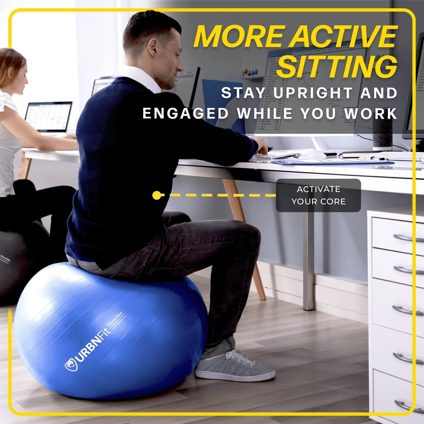 URBNFit Exercise Ball - Yoga Ball in Multiple Sizes for Workout, Pregnancy, Stability - Anti-Burst Swiss Balance Ball w/Quick Pump - Fitness Ball Chair for Office, Home, Gym