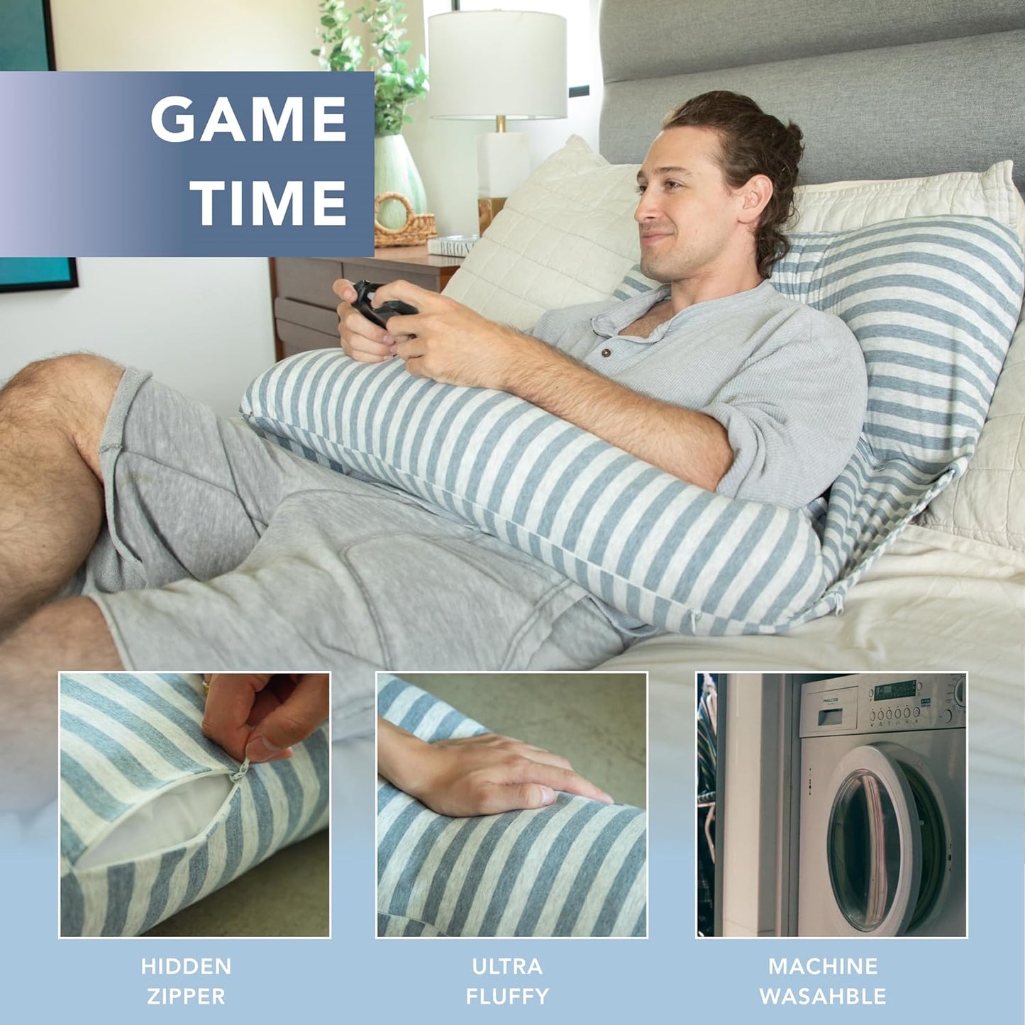 Pharmedoc Pregnancy Pillows, U-Shape Full Body Pillow -Removable Cover Jumbo Size - Grey - Pregnancy Pillows for Sleeping - Body Pillows for Adults, Maternity Pillow and Pregnancy Must Haves