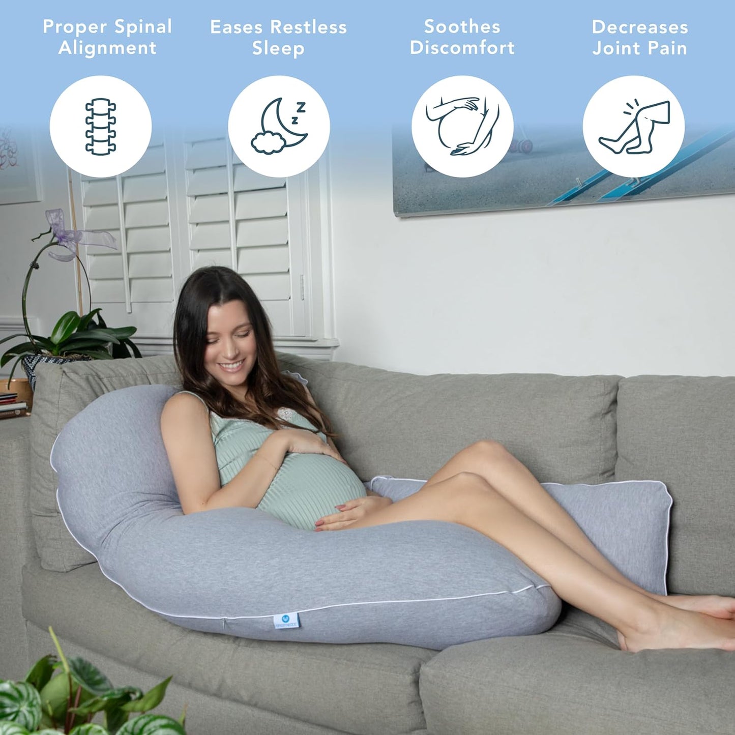 Pharmedoc Pregnancy Pillows, U-Shape Full Body Pillow -Removable Cover Jumbo Size - Grey - Pregnancy Pillows for Sleeping - Body Pillows for Adults, Maternity Pillow and Pregnancy Must Haves