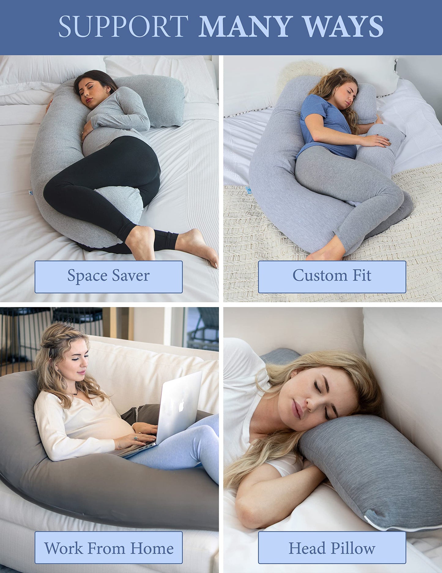 Pharmedoc Pregnancy Pillows, U-Shape Full Body Pillow -Removable Cover Jumbo Size - Grey - Pregnancy Pillows for Sleeping - Body Pillows for Adults, Maternity Pillow and Pregnancy Must Haves