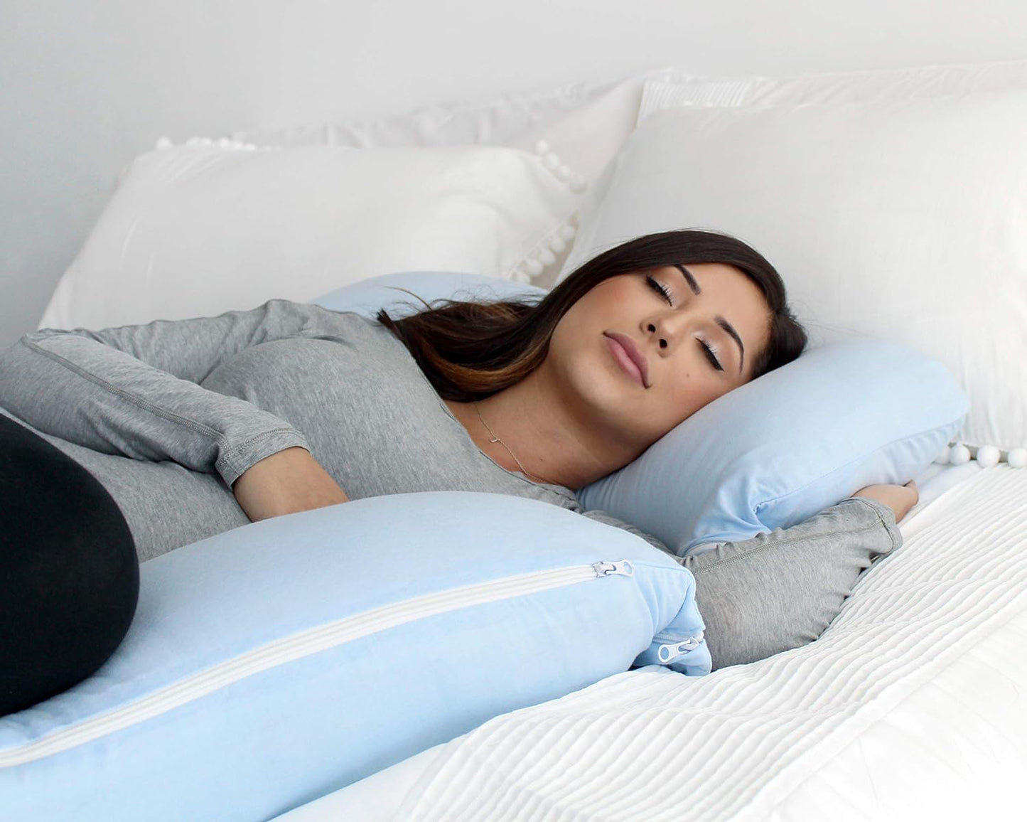 Pharmedoc Pregnancy Pillows, U-Shape Full Body Pillow -Removable Cover Jumbo Size - Grey - Pregnancy Pillows for Sleeping - Body Pillows for Adults, Maternity Pillow and Pregnancy Must Haves