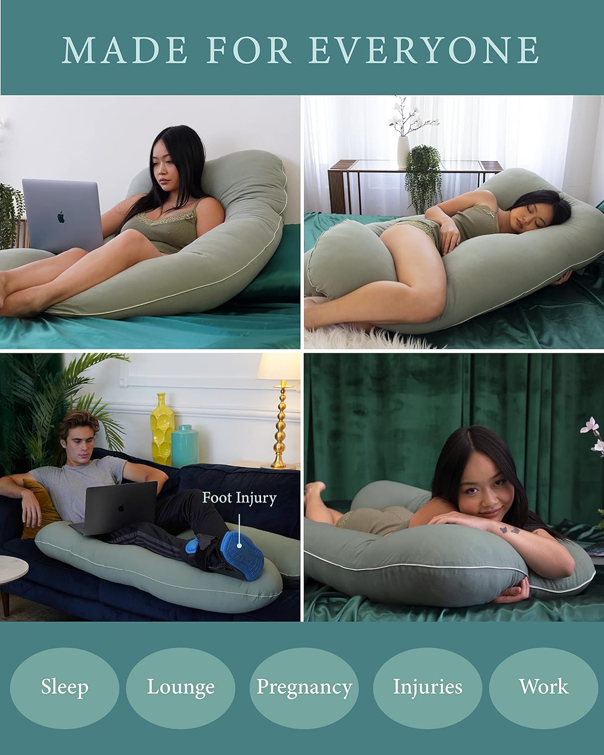 Pharmedoc Pregnancy Pillows, U-Shape Full Body Pillow -Removable Cover Jumbo Size - Grey - Pregnancy Pillows for Sleeping - Body Pillows for Adults, Maternity Pillow and Pregnancy Must Haves