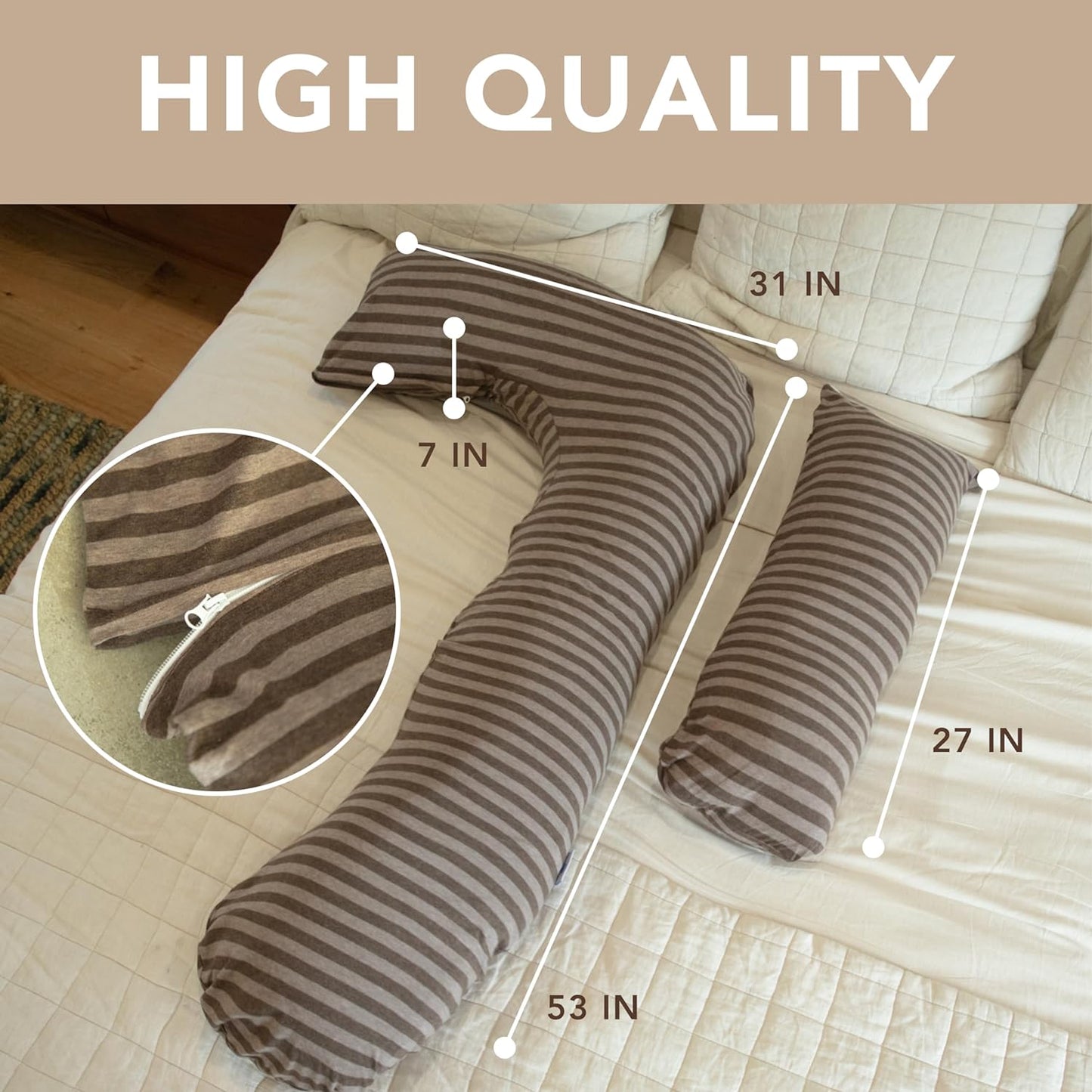 Pharmedoc Pregnancy Pillows, U-Shape Full Body Pillow -Removable Cover Jumbo Size - Grey - Pregnancy Pillows for Sleeping - Body Pillows for Adults, Maternity Pillow and Pregnancy Must Haves