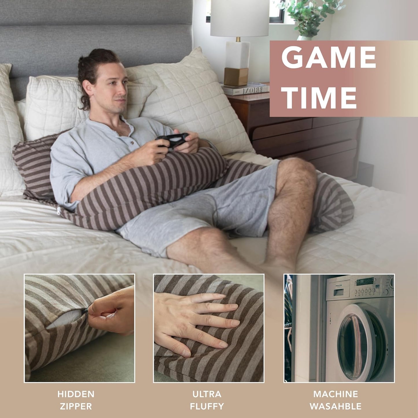 Pharmedoc Pregnancy Pillows, U-Shape Full Body Pillow -Removable Cover Jumbo Size - Grey - Pregnancy Pillows for Sleeping - Body Pillows for Adults, Maternity Pillow and Pregnancy Must Haves