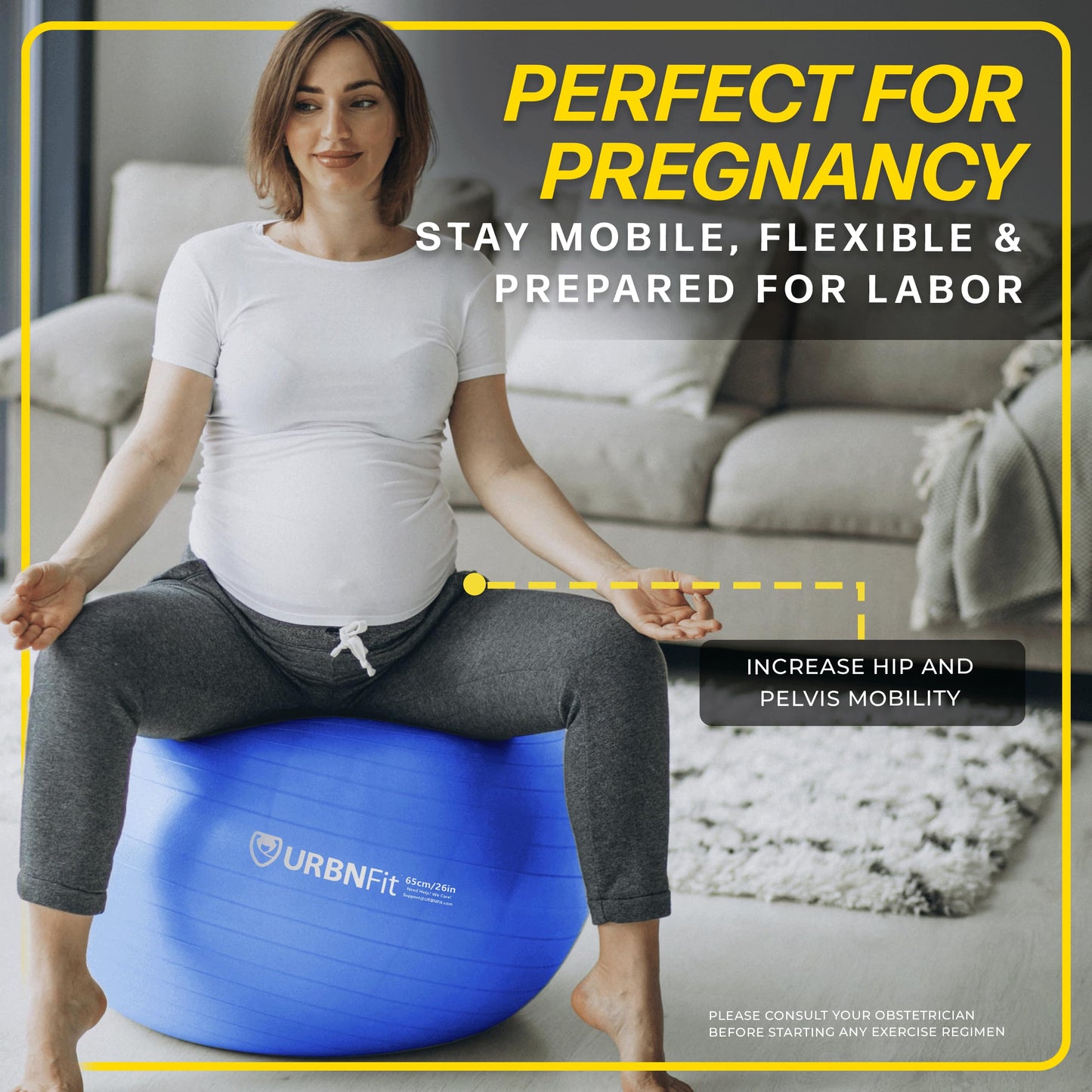 URBNFit Exercise Ball - Yoga Ball in Multiple Sizes for Workout, Pregnancy, Stability - Anti-Burst Swiss Balance Ball w/Quick Pump - Fitness Ball Chair for Office, Home, Gym