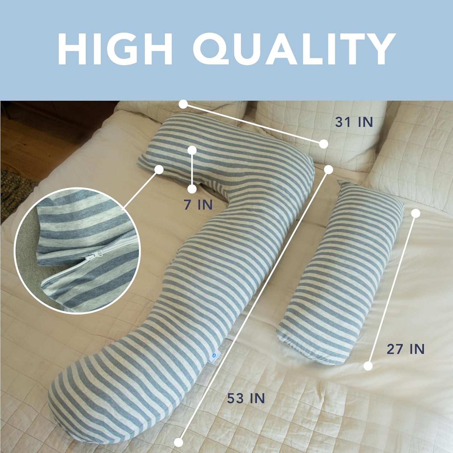 Pharmedoc Pregnancy Pillows, U-Shape Full Body Pillow -Removable Cover Jumbo Size - Grey - Pregnancy Pillows for Sleeping - Body Pillows for Adults, Maternity Pillow and Pregnancy Must Haves