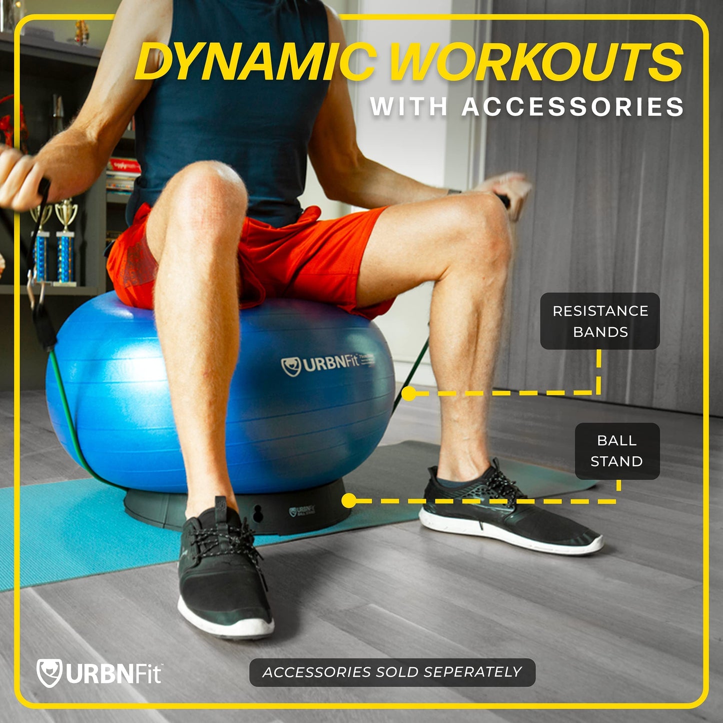 URBNFit Exercise Ball - Yoga Ball in Multiple Sizes for Workout, Pregnancy, Stability - Anti-Burst Swiss Balance Ball w/Quick Pump - Fitness Ball Chair for Office, Home, Gym