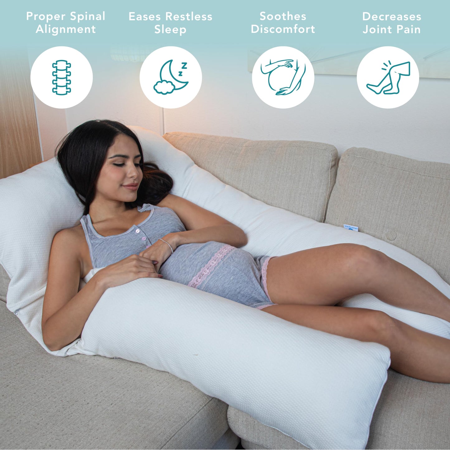 Pharmedoc Pregnancy Pillows, U-Shape Full Body Pillow -Removable Cover Jumbo Size - Grey - Pregnancy Pillows for Sleeping - Body Pillows for Adults, Maternity Pillow and Pregnancy Must Haves