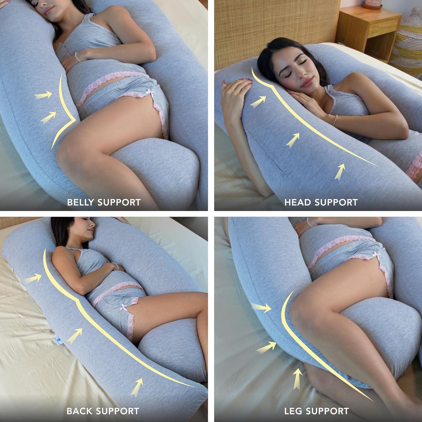 Pharmedoc Pregnancy Pillows, U-Shape Full Body Pillow -Removable Cover Jumbo Size - Grey - Pregnancy Pillows for Sleeping - Body Pillows for Adults, Maternity Pillow and Pregnancy Must Haves