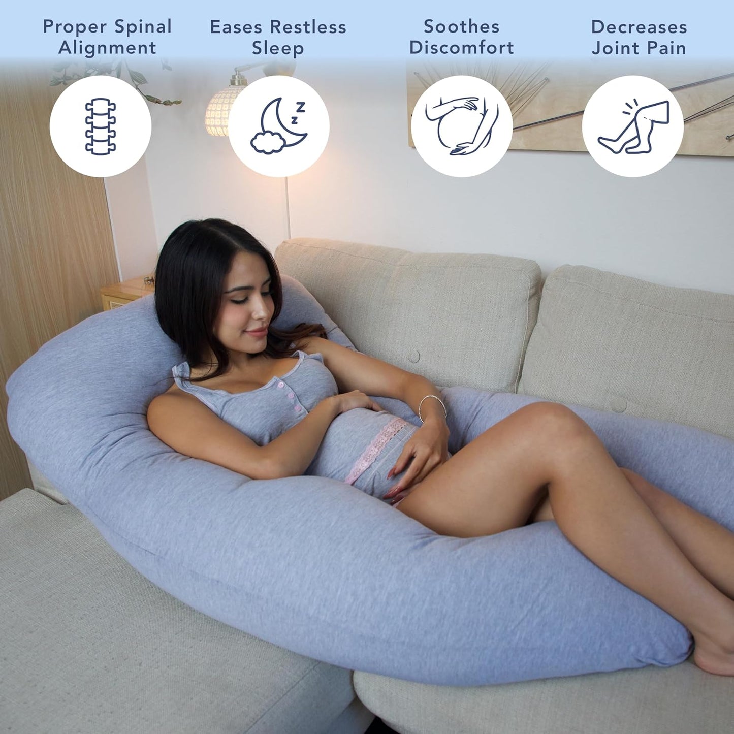 Pharmedoc Pregnancy Pillows, U-Shape Full Body Pillow -Removable Cover Jumbo Size - Grey - Pregnancy Pillows for Sleeping - Body Pillows for Adults, Maternity Pillow and Pregnancy Must Haves