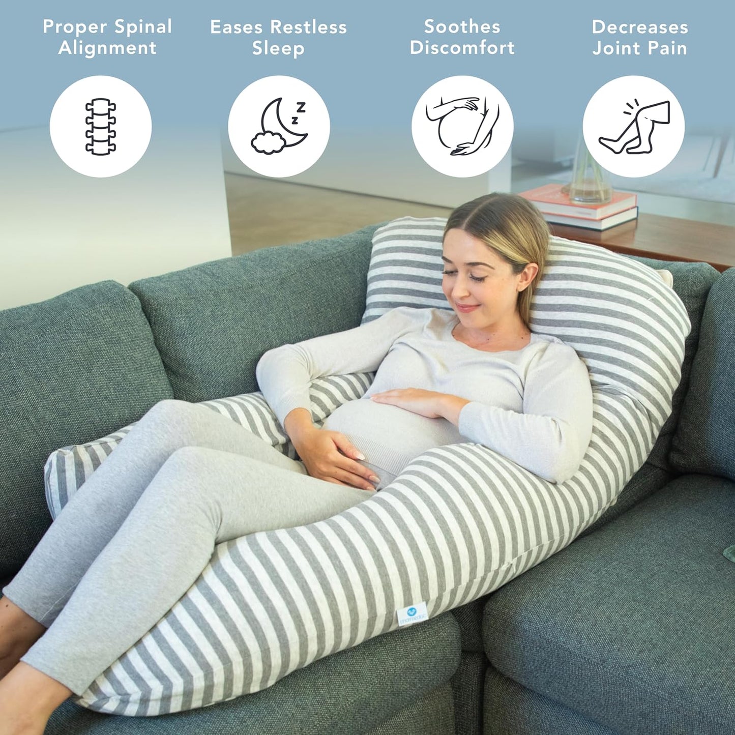 Pharmedoc Pregnancy Pillows, U-Shape Full Body Pillow -Removable Cover Jumbo Size - Grey - Pregnancy Pillows for Sleeping - Body Pillows for Adults, Maternity Pillow and Pregnancy Must Haves