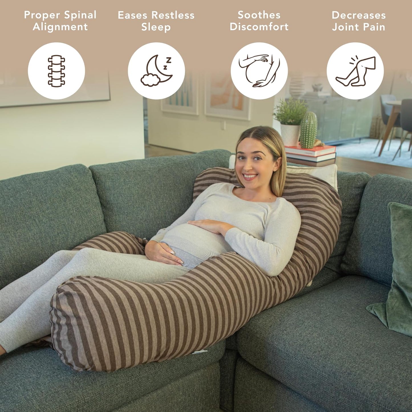 Pharmedoc Pregnancy Pillows, U-Shape Full Body Pillow -Removable Cover Jumbo Size - Grey - Pregnancy Pillows for Sleeping - Body Pillows for Adults, Maternity Pillow and Pregnancy Must Haves