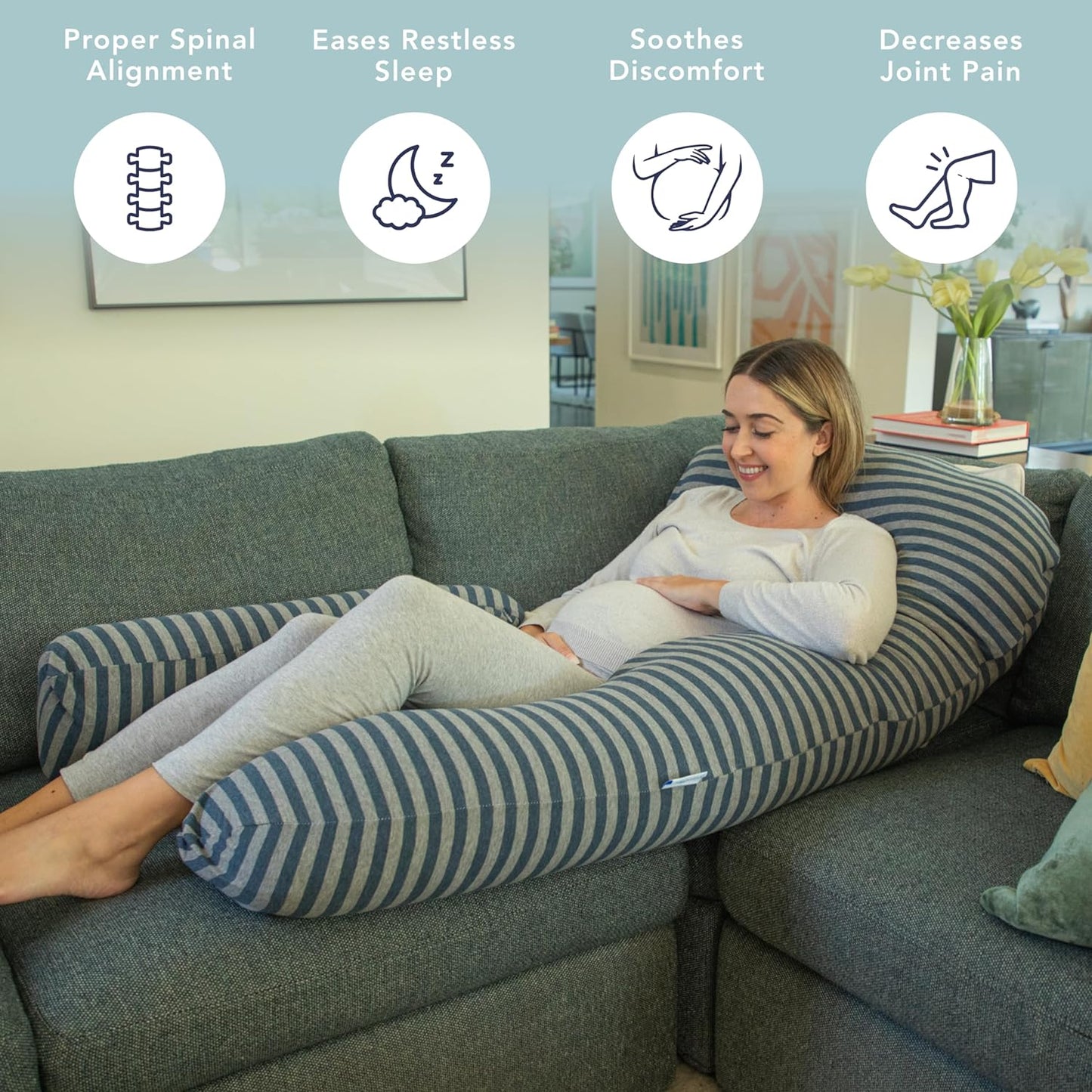 Pharmedoc Pregnancy Pillows, U-Shape Full Body Pillow -Removable Cover Jumbo Size - Grey - Pregnancy Pillows for Sleeping - Body Pillows for Adults, Maternity Pillow and Pregnancy Must Haves