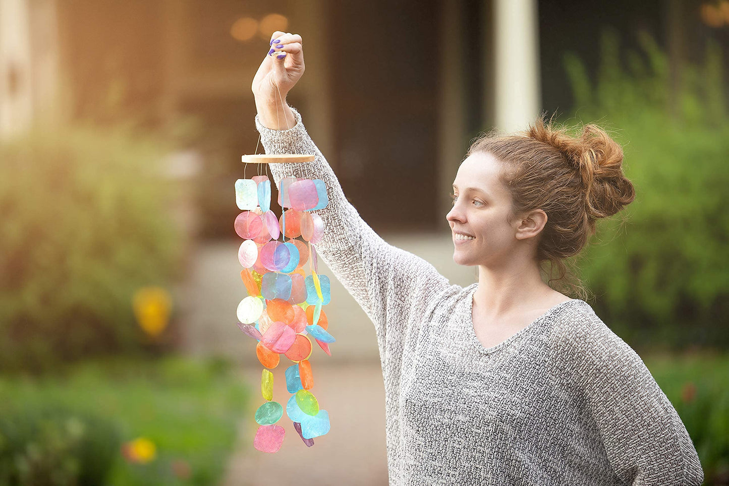 Solange & Frances Wind Chimes for Outside – Turquoise Capiz Shells Wind Chime Garden Decorations Outdoor, Unique Gifts for Women, Gifts for Mom or Birthday Gifts