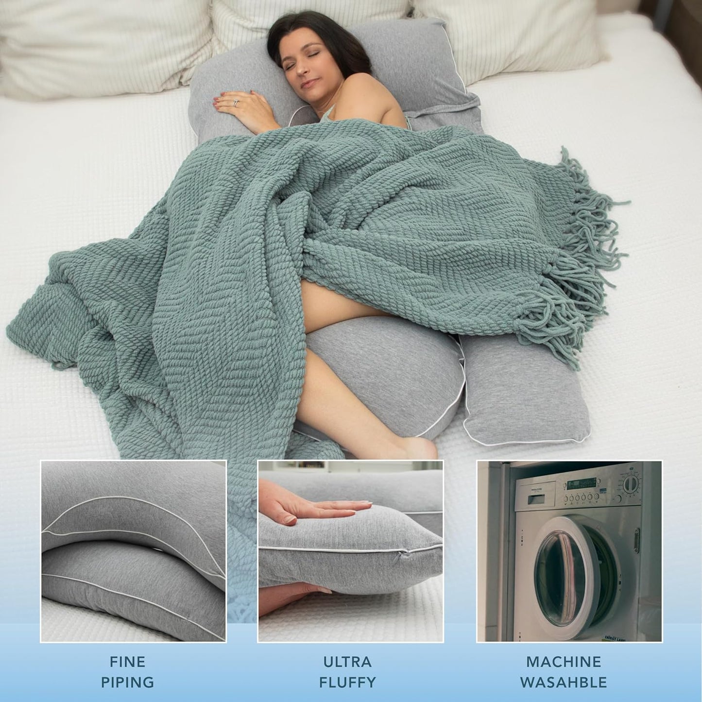 Pharmedoc Pregnancy Pillows, U-Shape Full Body Pillow -Removable Cover Jumbo Size - Grey - Pregnancy Pillows for Sleeping - Body Pillows for Adults, Maternity Pillow and Pregnancy Must Haves